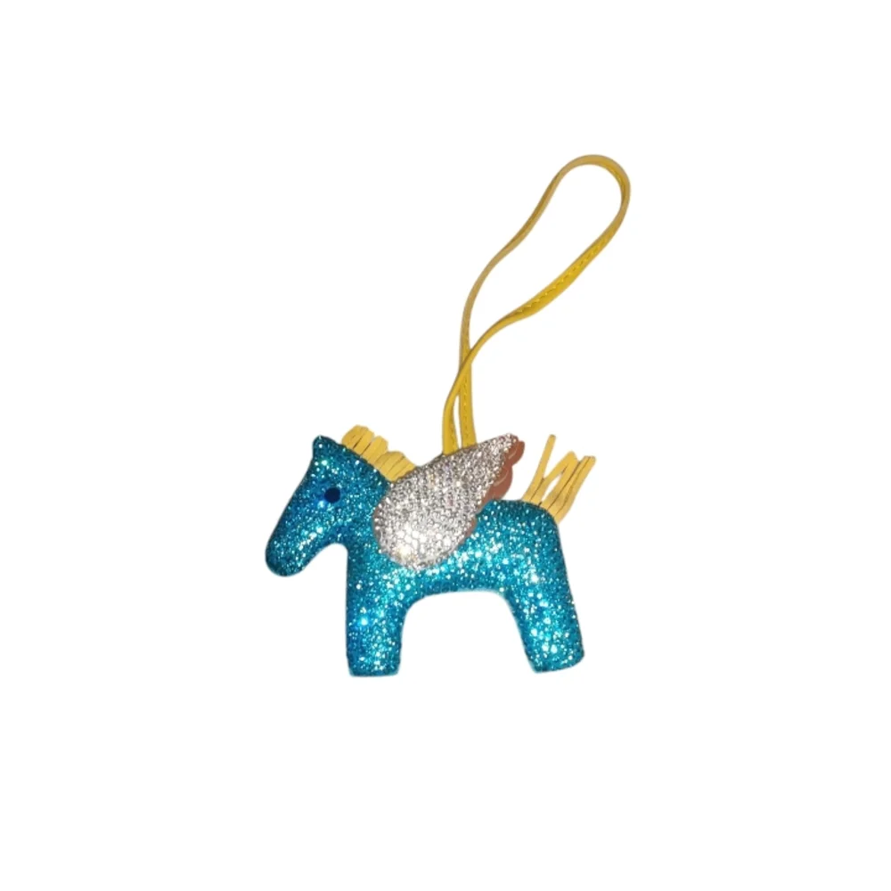 Blue Rhinestone Pegasus Bag Charm Silver Wing
